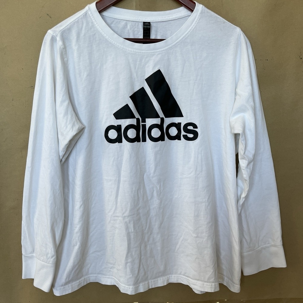 Adidas Men's 2XL Long Sleeve T-Shirt White Black Logo Athletic Streetwear Tee
